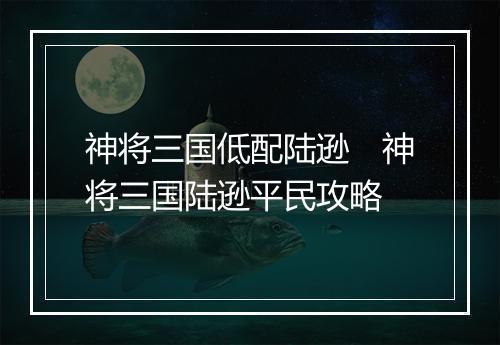 神将三国低配陆逊　神将三国陆逊平民攻略