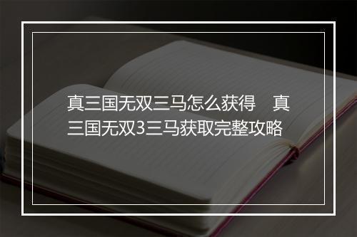 真三国无双三马怎么获得　真三国无双3三马获取完整攻略